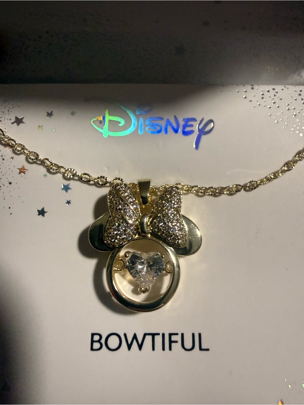 Disney Gold Minnie Mouse Crystal Bow Pendant Necklace